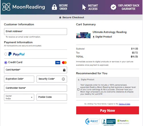 Moon Reading Secure Payment Process